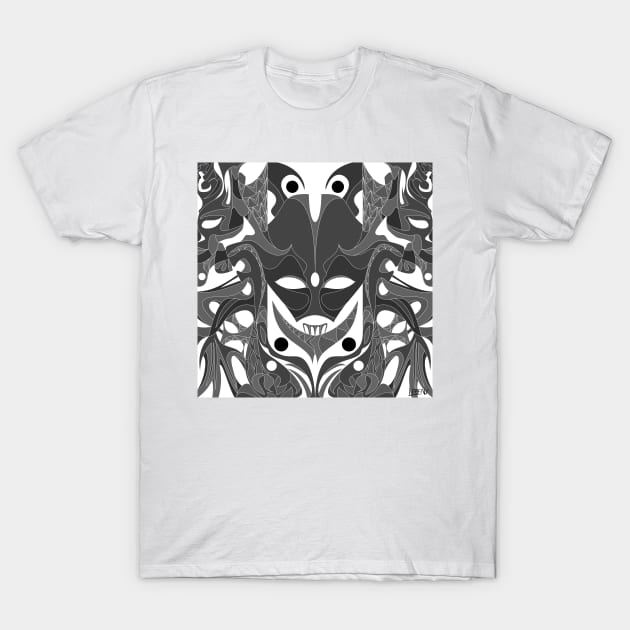 the mask of life in totonac alien pattern ecopop in bright T-Shirt by jorge_lebeau